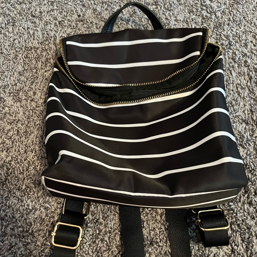 Black and white striped mini backpack